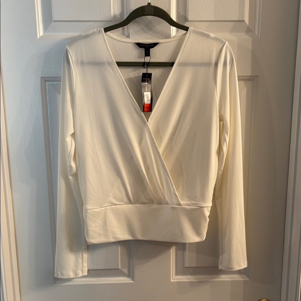 Banana Republic Cream Wrap Blouse with Long Sleeves
